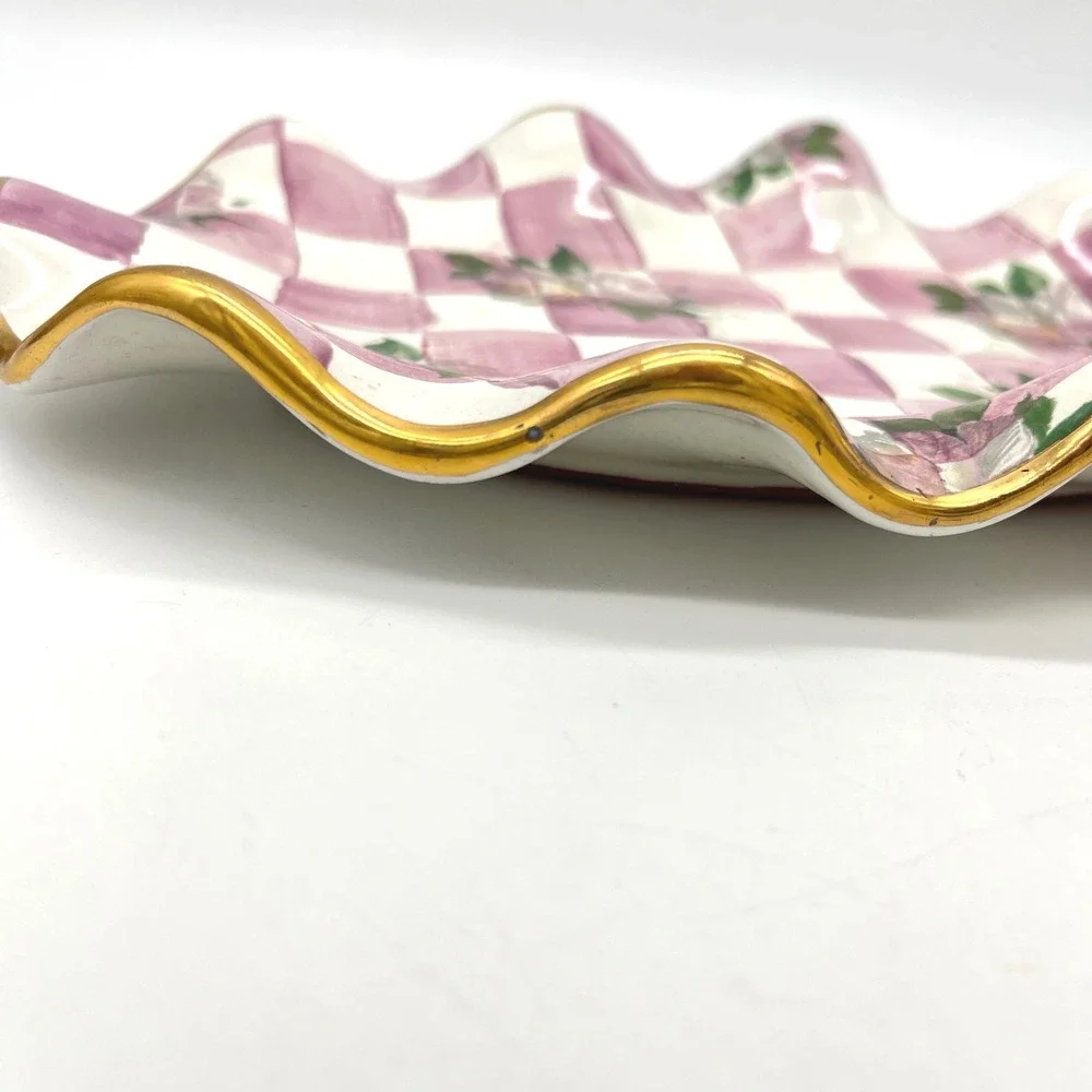 Retired MacKenzie-Childs Rose Petal Salt Pepper‎ Shakers with Tray Pink Floral